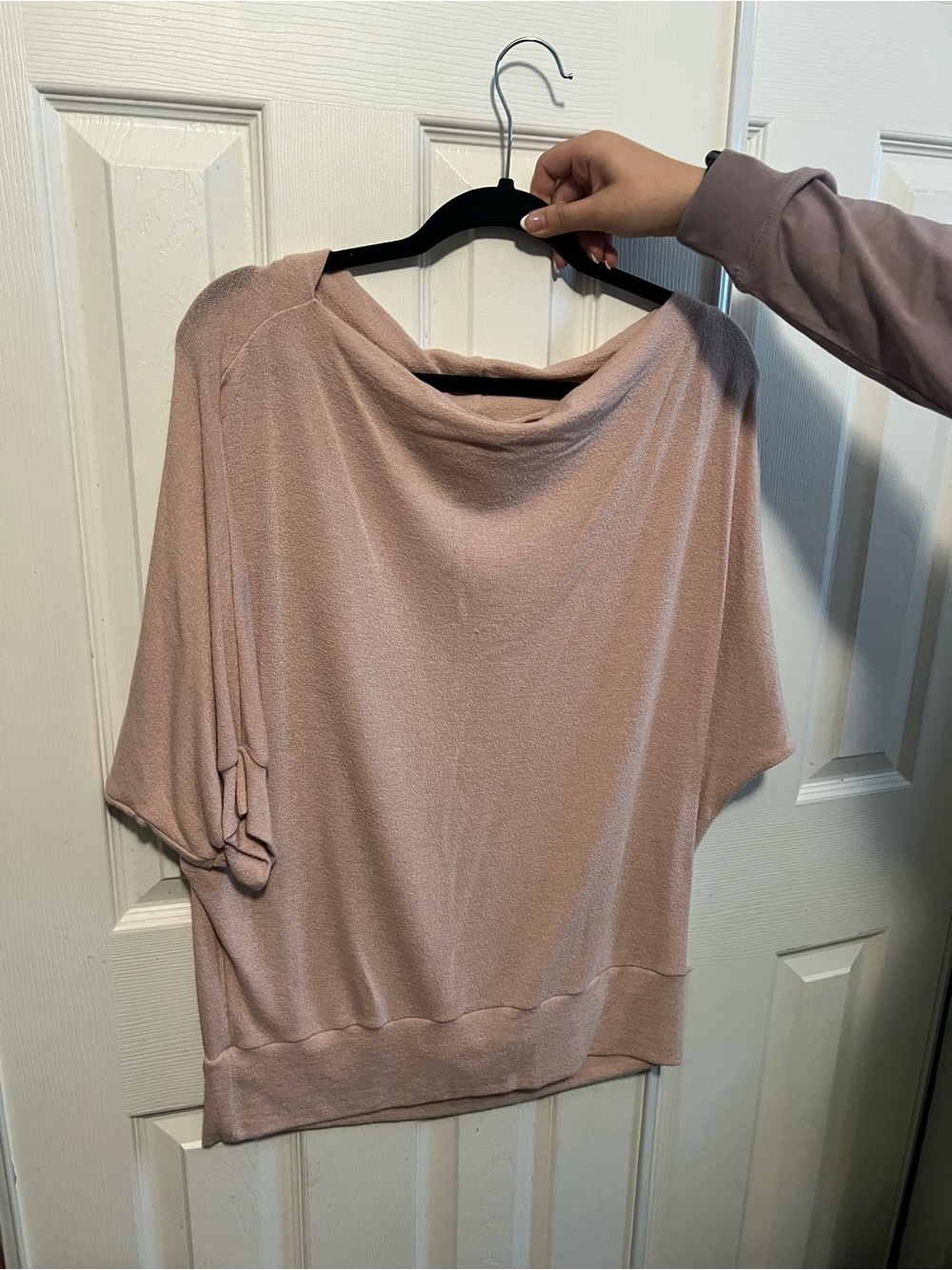 white birch Draped Cowl Neck Top in Dusty Rose